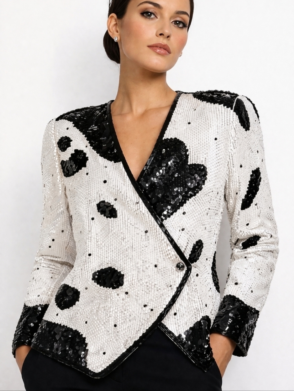 Creative Creations | Vintage Black White Silk Sequin Jacket - Picture 2 of 12